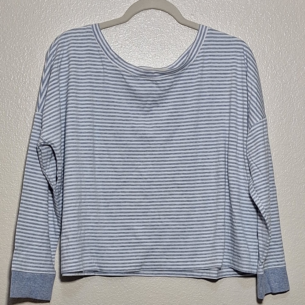 Striped Long Sleeve Crewneck Top - Light Blue/White